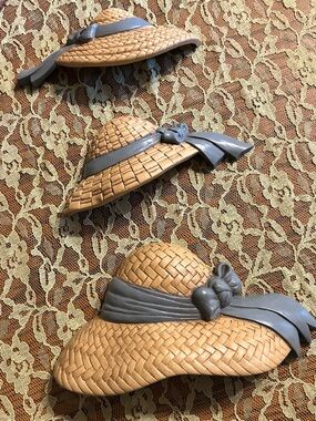 Wall Décor Set of 3 Burwood Straw Hat Accents in Tan and Gray